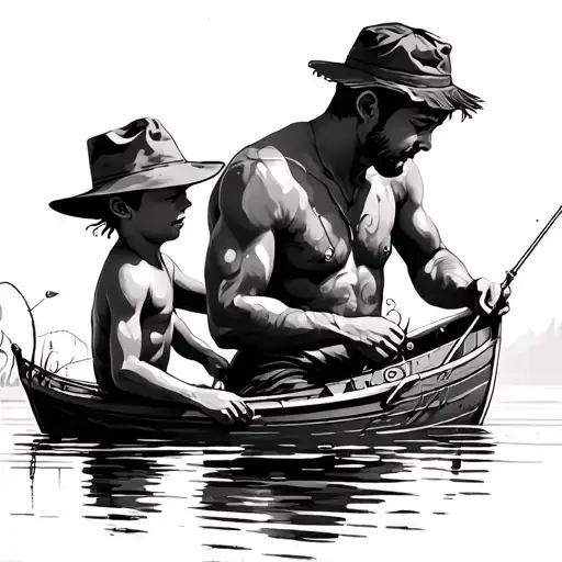 2 sons and a father fishing tattoo design idea