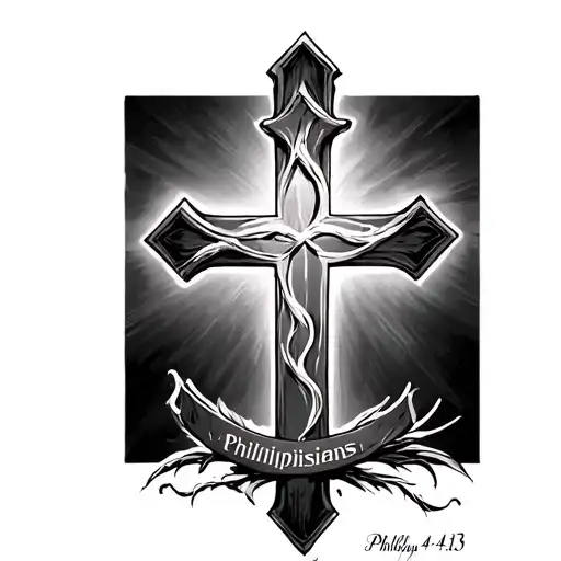 3 crosses vertically with philippians 4:13 below it tattoo design idea