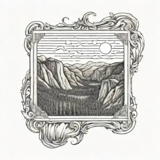 yosemite valley in picture frame on fore arm tattoo design idea