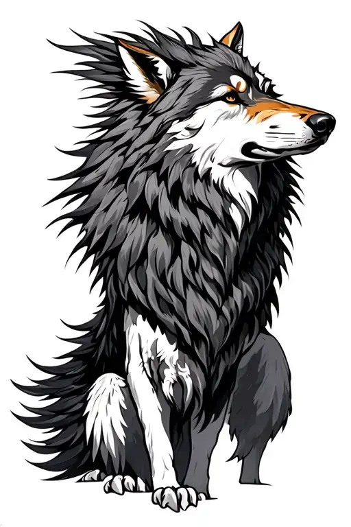 Wolf with mane turning in to ravens tattoo design idea