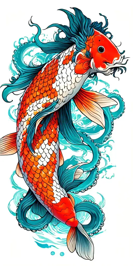 koi fish and kraken sleeve tattoo tattoo design idea