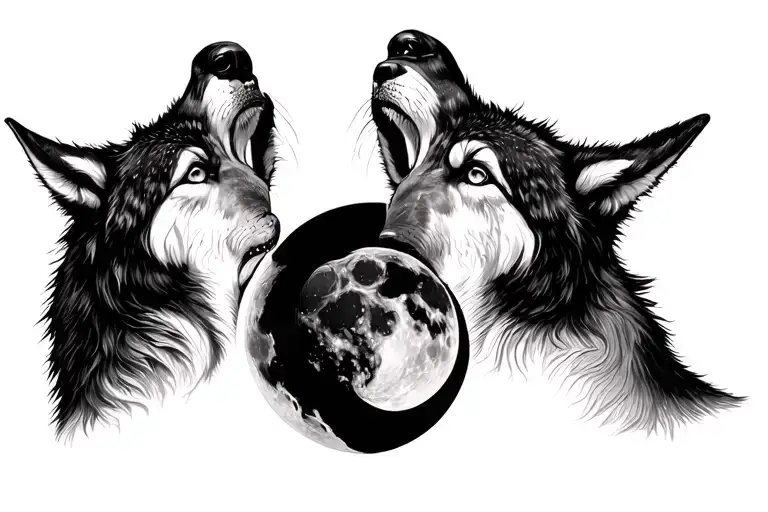 crying eyes Forrest and wolf howling at the moon phases tattoo design idea