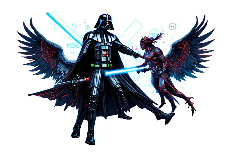 Demons And Angels Fighting Darth Vader tattoo design idea