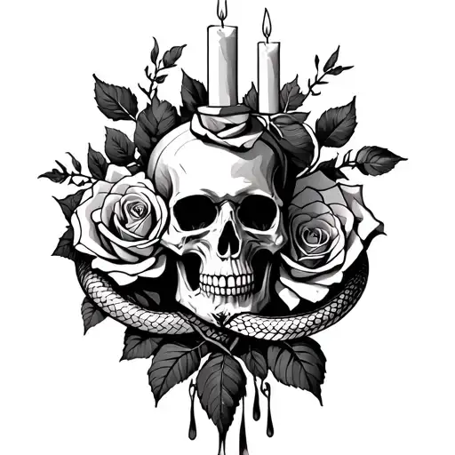 skull Roses Snakes candles tattoo design idea
