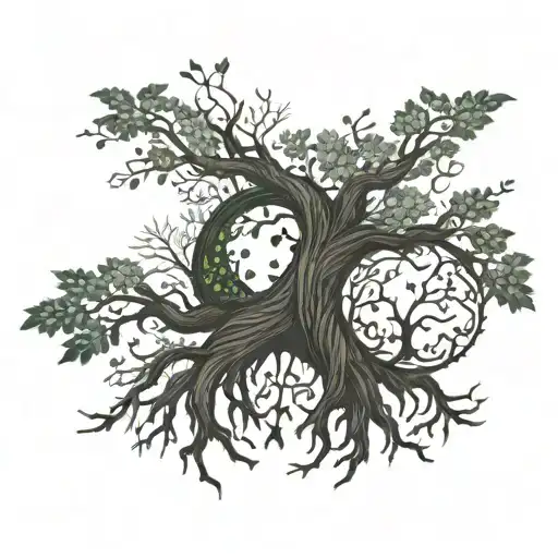 A tattoo design of a family tree with branches representing each family member, with leaves shaped like Pokémon characters to reflect your shared love for the franchise. The tree should be surrounded by elements of gaming and anime to represent your interests. The University of Hartford logo can be subtly incorporated into the design. tattoo design idea