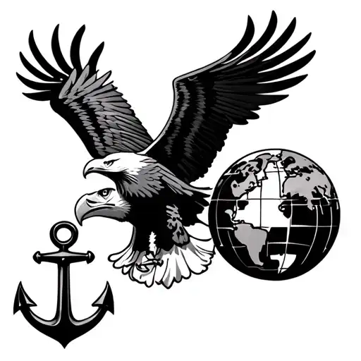 bald eagle with globe and an anchor tattoo design idea