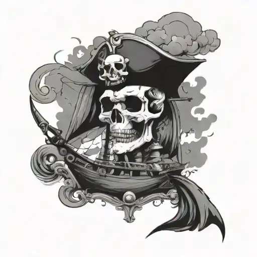 Pirate Skull with ship sailing through stormy tattoo design idea