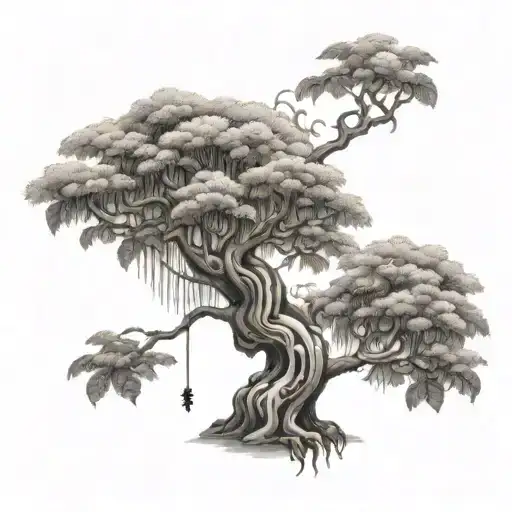 chinese ink tattoo with money tree growing tattoo design idea