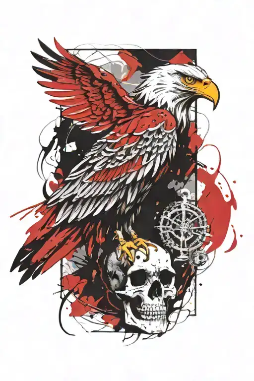 eagle skeleton, map and anchor tattoo design idea