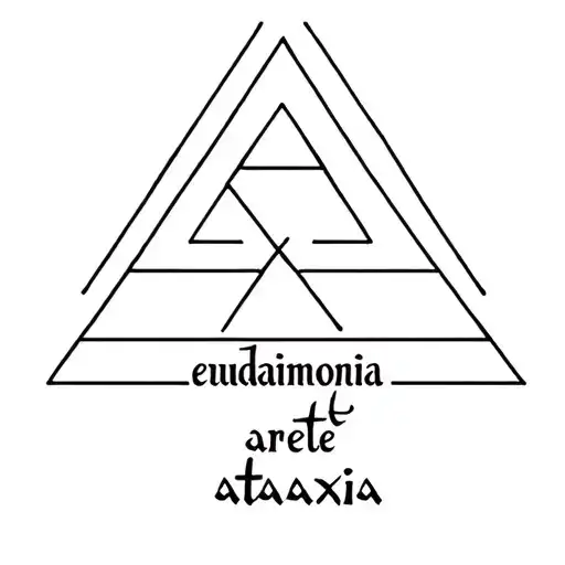 Triad with the words in Greek eudaimonia areté ataraxia tattoo design idea