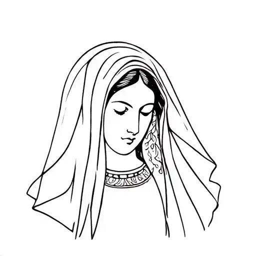 lady of Guadalupe wearing veil looking slightly down to the side  tattoo design idea