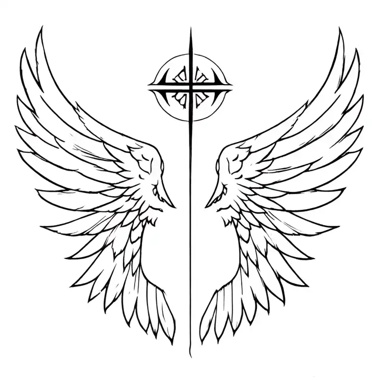 Valkyrie wings symbol combined with vegvisir symbol between the top part of the winfs tattoo design idea