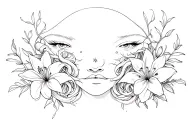 medusa tattoo with mouth covered and lilly flowers tattoo design idea