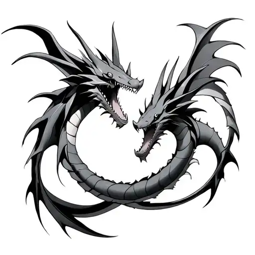 two gyarados pokemon spiraling each other aiming down tattoo design idea