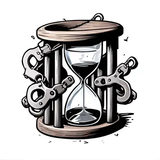 hour glass with handcuffs and jail bars forming the shape tattoo design idea
