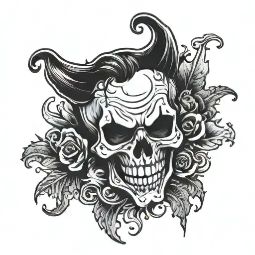 skull hand tatto with joker smile in middle tattoo design idea
