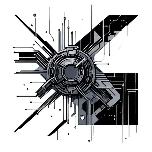 cybernetics cyberpunk circuit. lines and shapes.  tattoo design idea