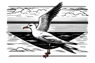 - Top band: 1.0" high — single thin horizon line and one negative-space seagull centered.  - Middle band: 1.67" high —  tattoo design idea