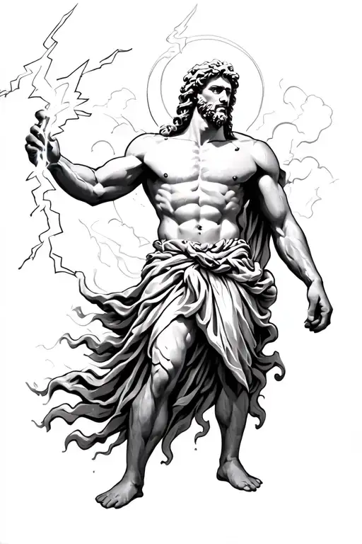 Zeus holding a lightning bolt tattoo design idea