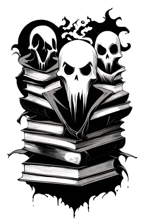 ghosts with books  tattoo design idea