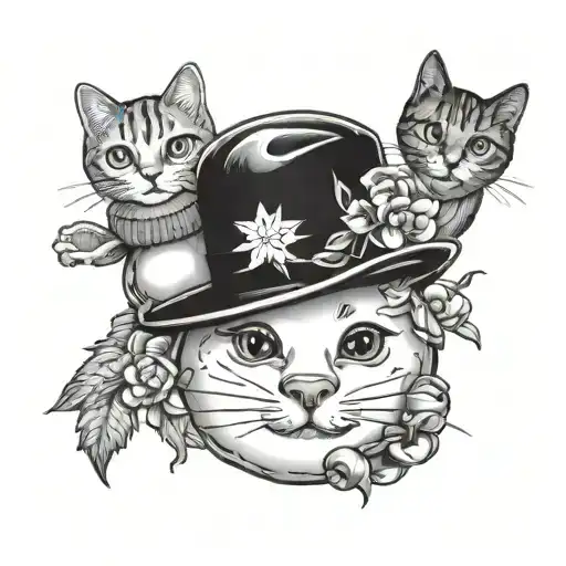snowman, apple and cat tattoo design idea