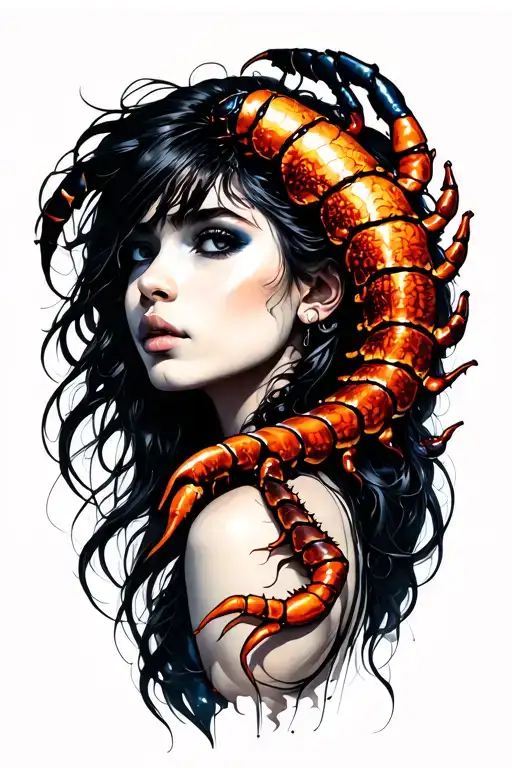 scorpio fusion with girl tattoo design idea