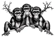 Three wise monkeys, one monkey covers its lips, the other monkey covers its ears, the third covers its eyes tattoo design idea