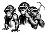 Three wise monkeys, one monkey covers its lips, the other monkey covers its ears, the third covers its eyes tattoo design idea