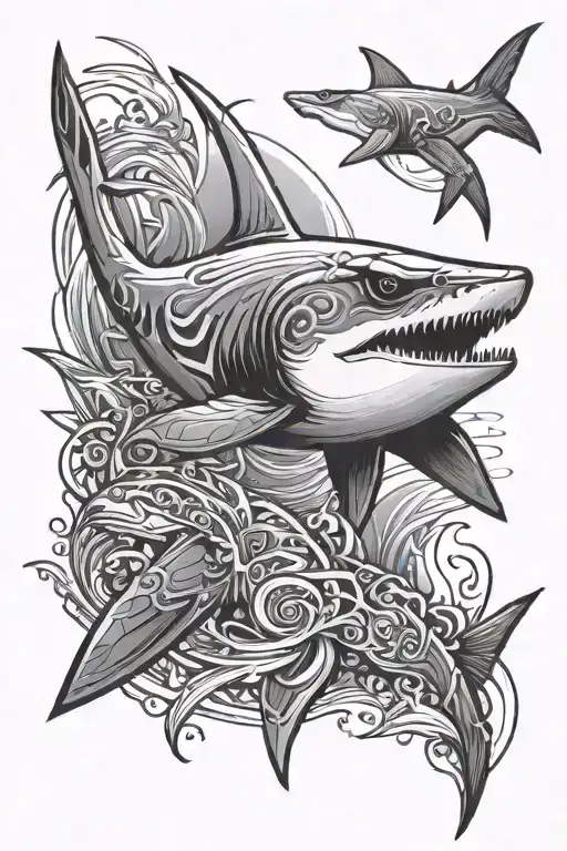 hammerhead shark negative space polonesian tattoo design idea