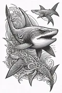 hammerhead shark negative space polonesian tattoo design idea