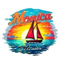 "Monica" "Monica" on the bottom of image,  one sail Sailboat sunset background, vibrant colors for ocean and sky tattoo design idea