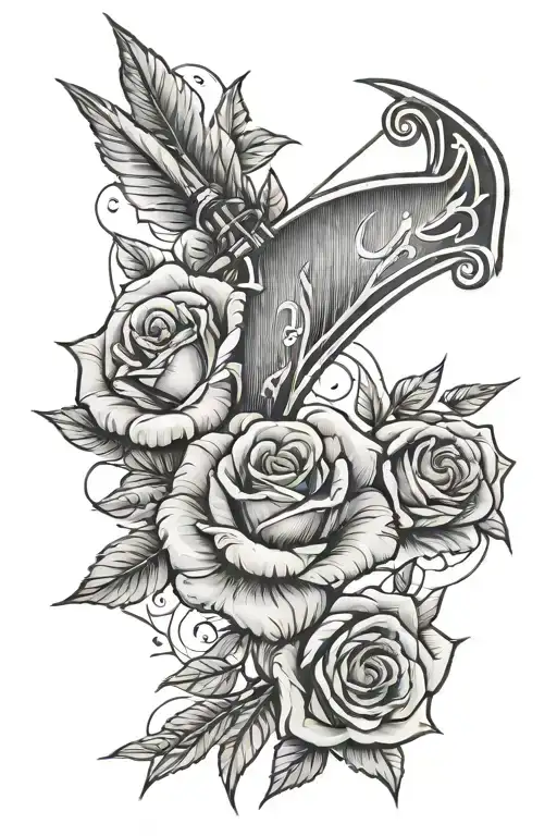 letter n and t rose and archery arrow tattoo design idea
