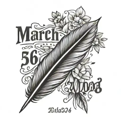 feather and date march 1st 2024 tattoo design idea