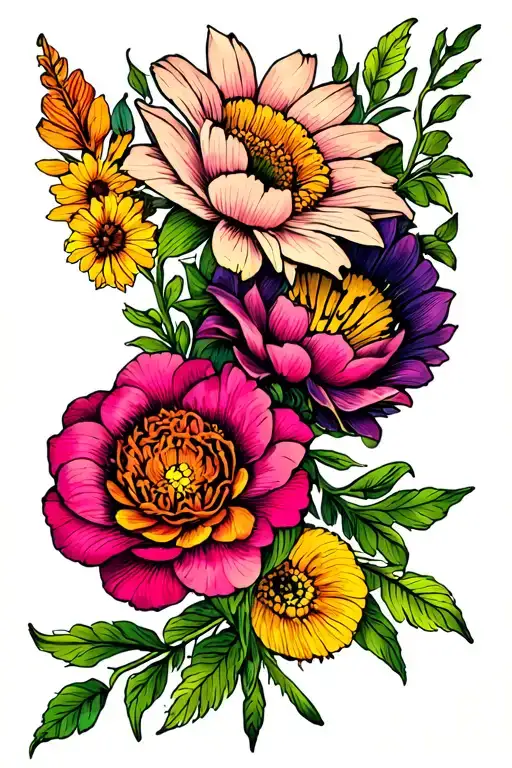 resurrection different types of flowers tattoo design idea