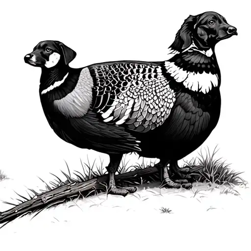 black lab pheasant hunting scene tattoo design idea