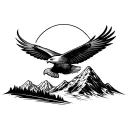 simple eagle soaring with mountain scene tattoo design idea