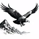 simple eagle soaring with mountain scene tattoo design idea