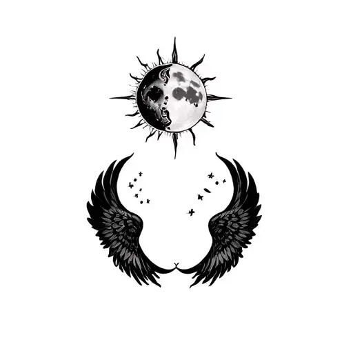 matching tattoo for niece and aunt featuring elements of Virgo Scorpio Moon Sun Peace Heaven wings tattoo design idea