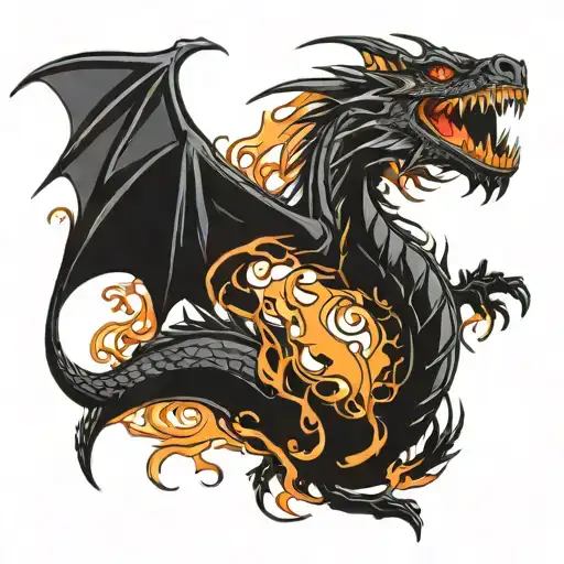 black dragon made out of flames coming out of bandage wraps  tattoo design idea