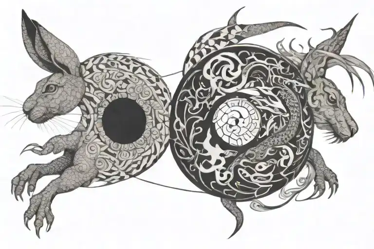 Rabbit and dragon ying yang tattoo design idea