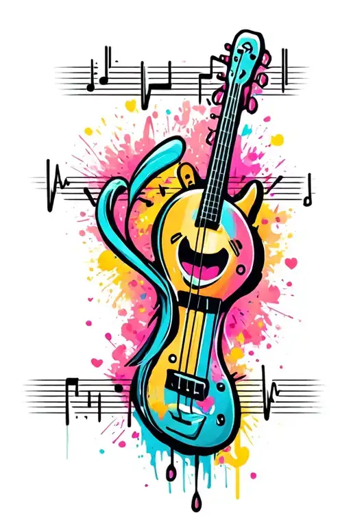 music heartbeat love happy face tattoo design idea