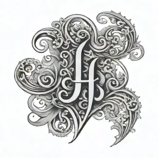 Capital Letters A, S, J, W, H and F blended together tattoo design idea