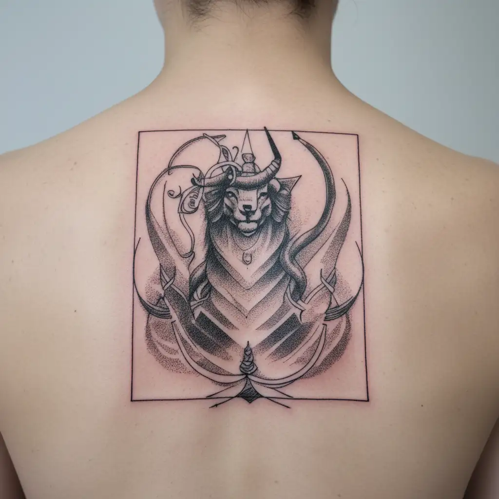 Creating a tattoo design that reflects your Capricorn sign, your love for risk-taking, and your never-give-up attitude c tattoo design idea