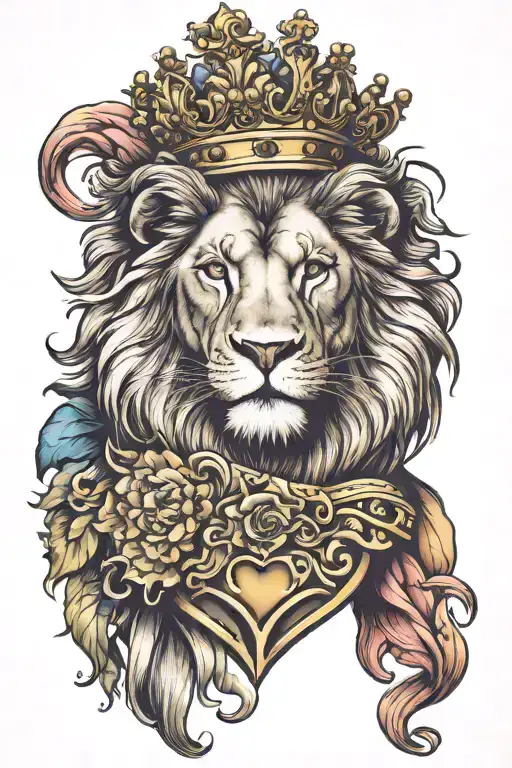 heart with lion wearing a crown tattoo design idea