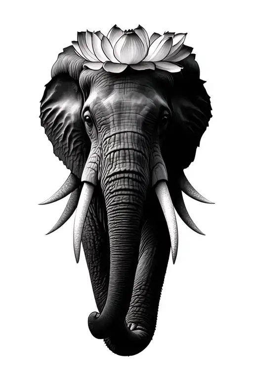 elephant face, children names birth flowers lotus flower word familia tattoo design idea