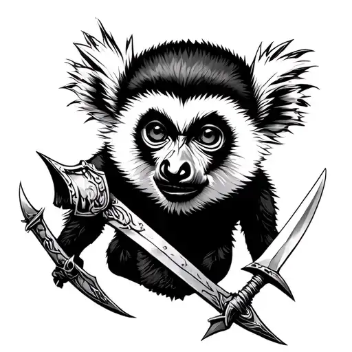 lemur with short daggers in knights armour more monkey tattoo design idea