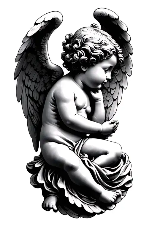 angel baby statue side profile tattoo design idea