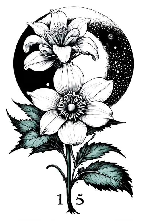 diphylleia grayi flower and a full moon in a tarot card tattoo design idea