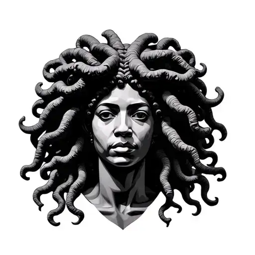 African American Medusa statue head with afro puffs tattoo design idea