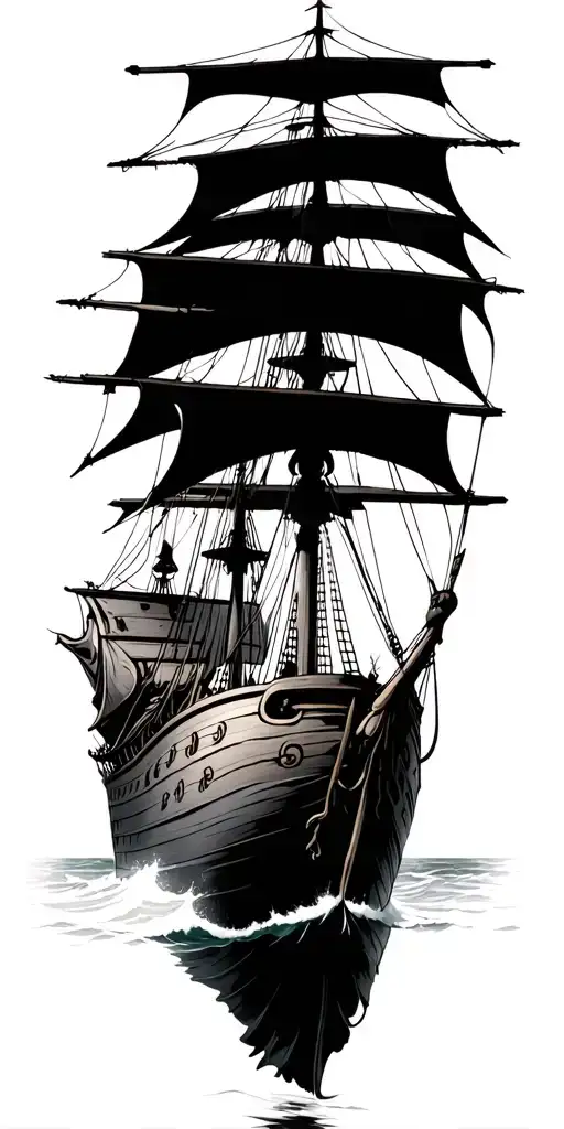 Pirate themed with queen Anne's revenge pirste ship and krakken tattoo design idea